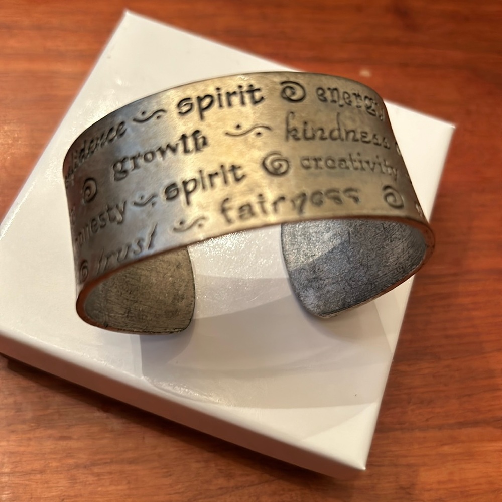 Cuff bracelet inspirational silver tone metal